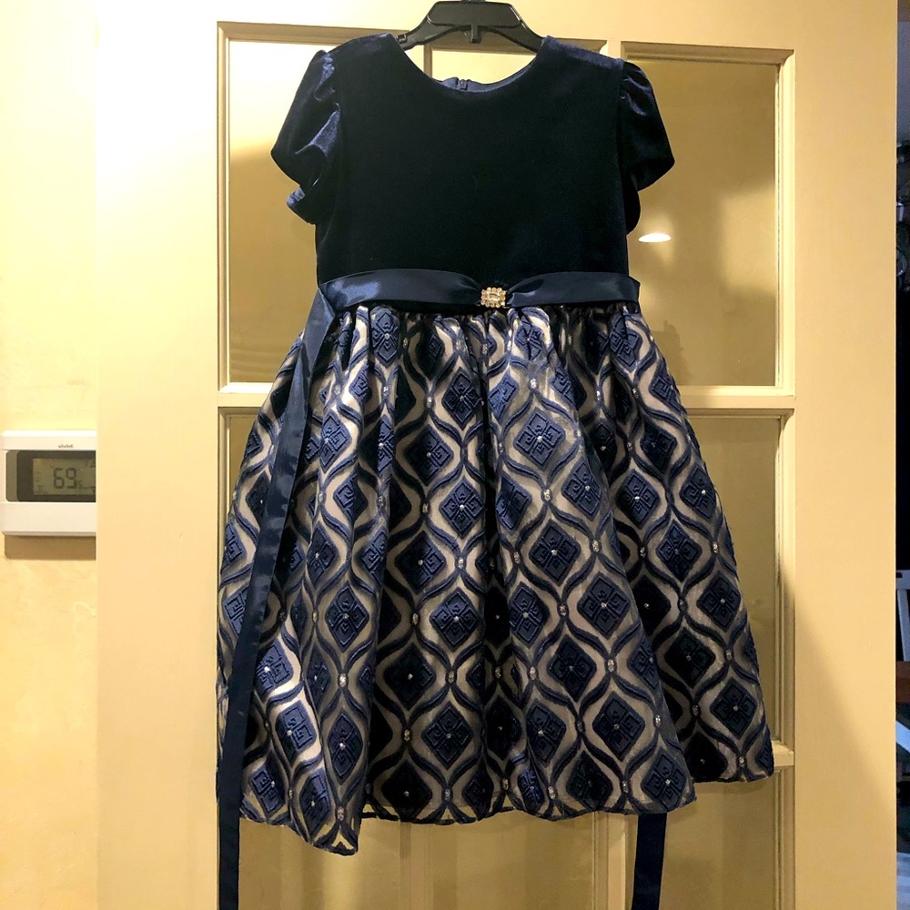 Jayne Copeland Girls Dressy Holiday Party Dress Navy and Silver Gray Size 6